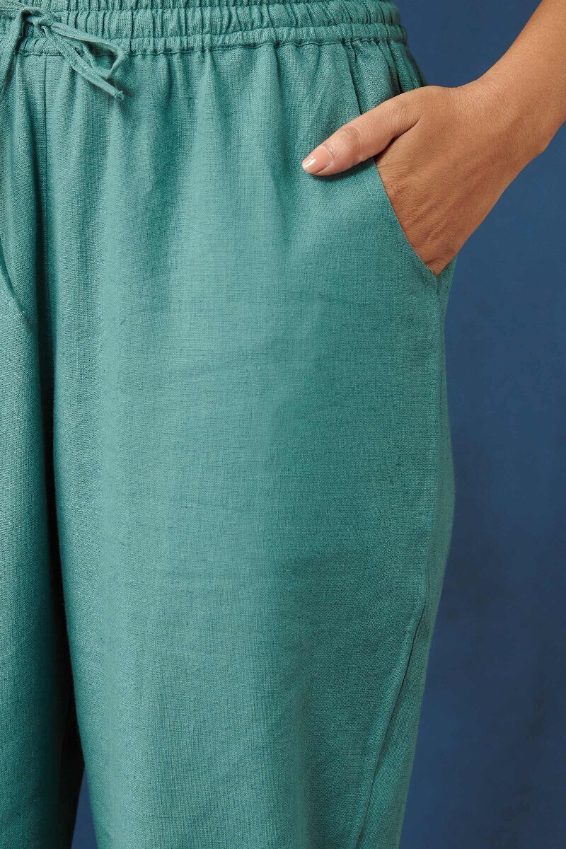 Blue Handcrafted Cotton Flax Narrow Pants