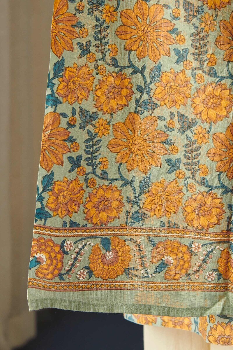 Green Hand Printed Kota Dupatta