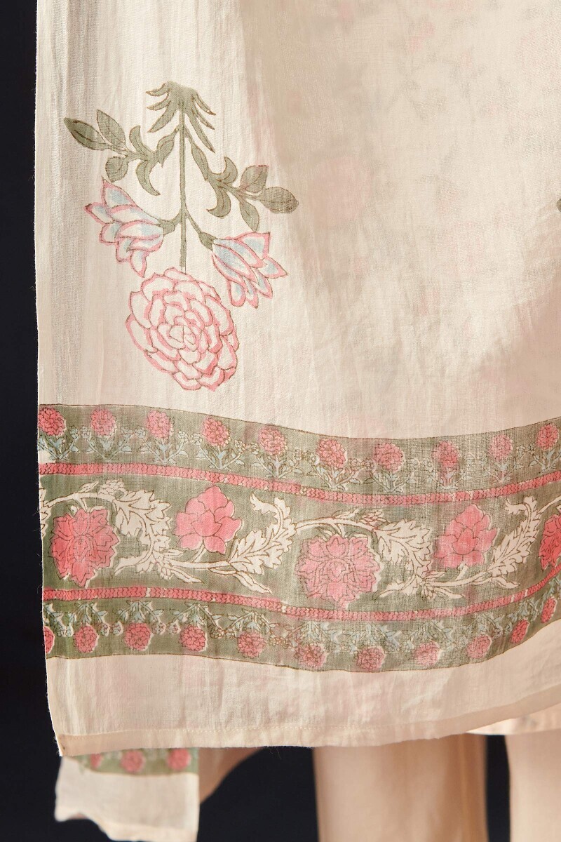 Beige Hand Block-Printed Cotton Mul Dupatta