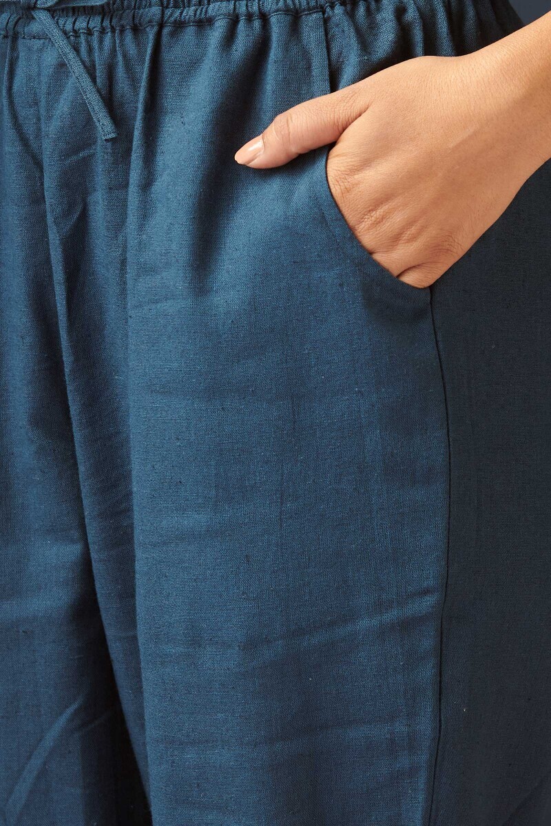 Indigo Handcrafted Cotton Flax Narrow Pants