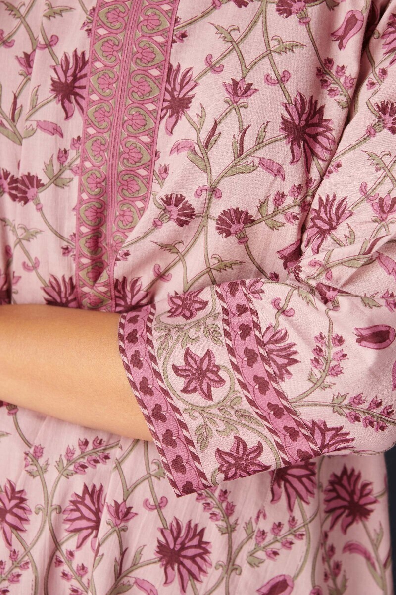 Pink Hand Printed Cotton Kaftan