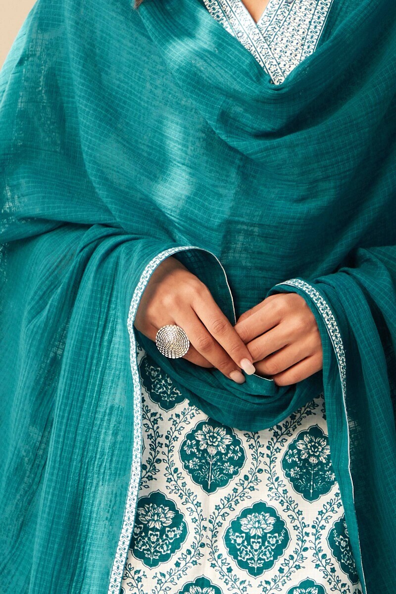 Blue Handcrafted Cotton Kota Dupatta
