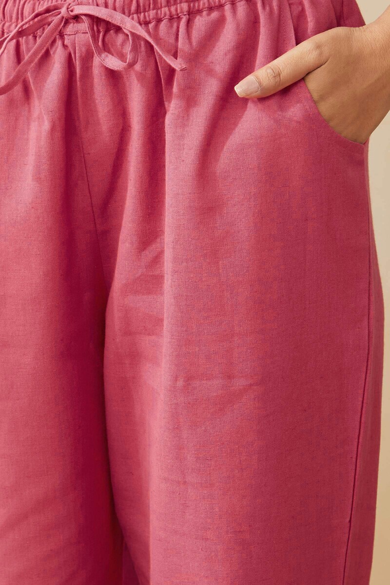 Pink Handcrafted Cotton Flax Narrow Pants