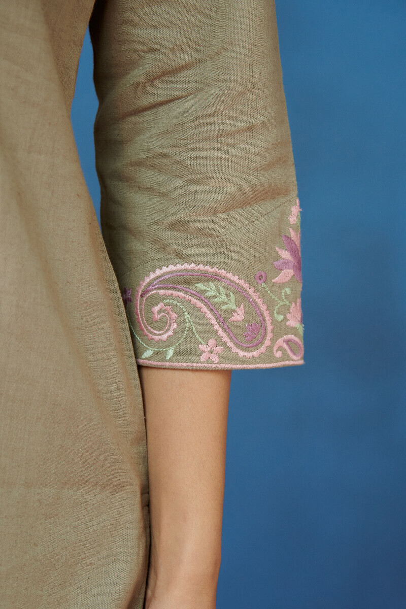 Grey Handcrafted Straight Cotton Flax Kurta