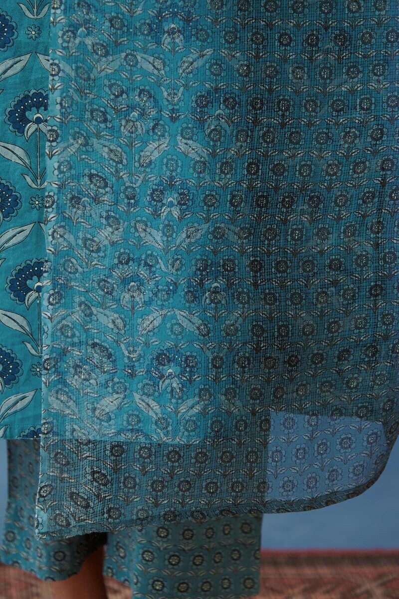 Blue Hand Printed Kota Dupatta
