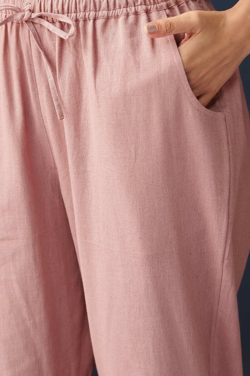 Pink Handcrafted Cotton Flax Narrow Pants