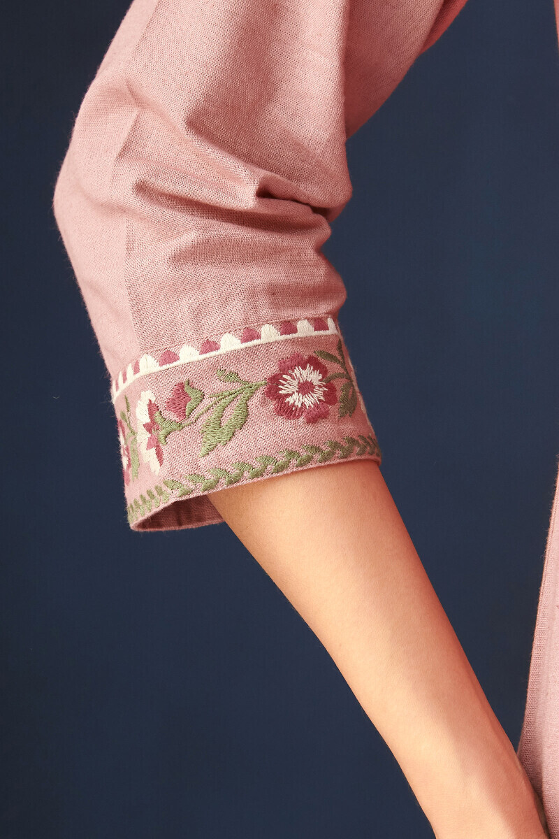 Pink Printed Straight Cotton Flax Kurta