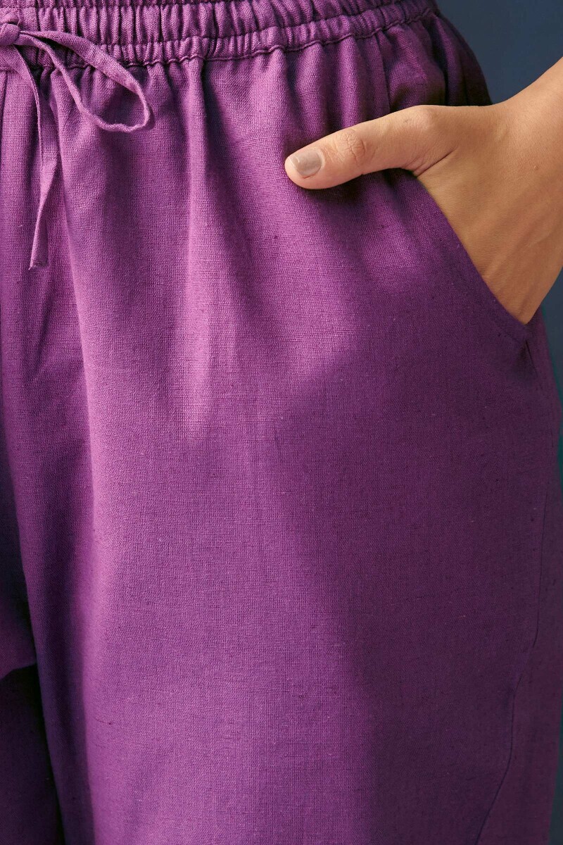 Purple Handcrafted Cotton Narrow Pants