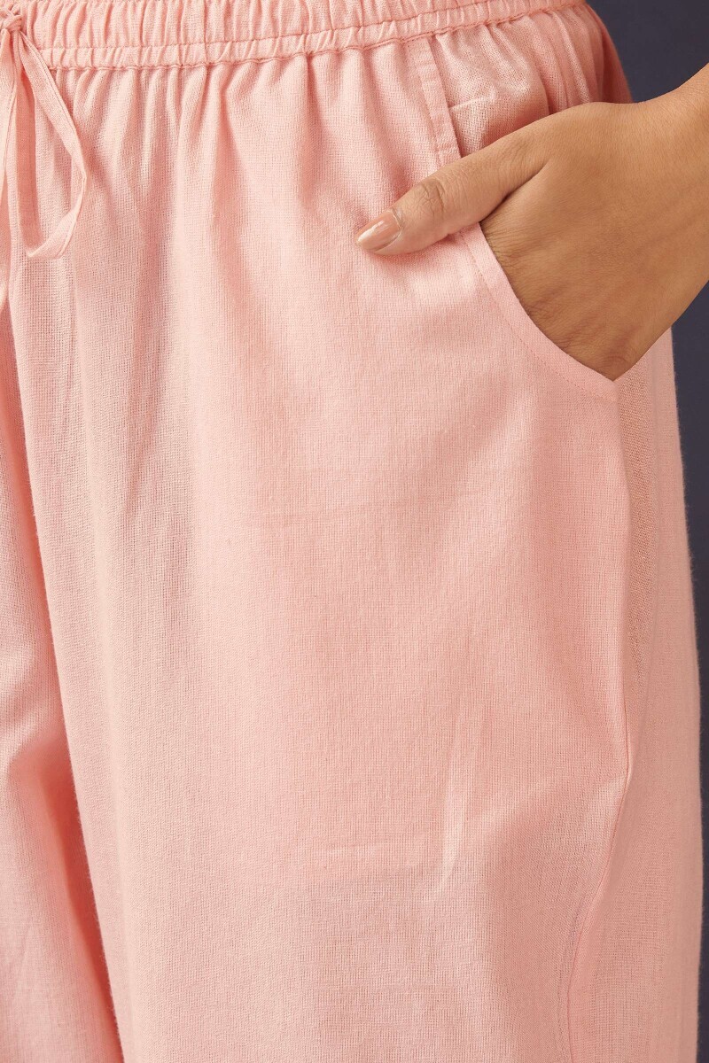 Pink Handcrafted Cotton Narrow Pants
