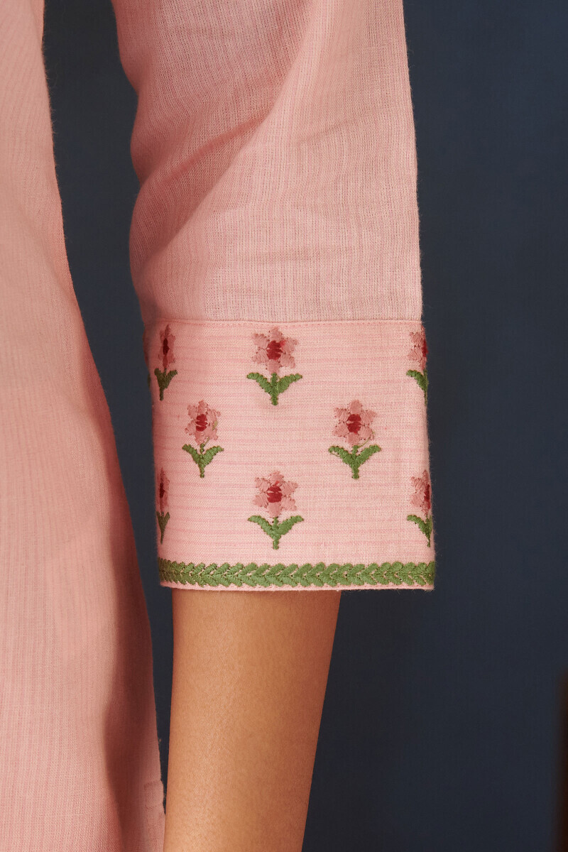 Pink Handcrafted Straight Cotton Kurta