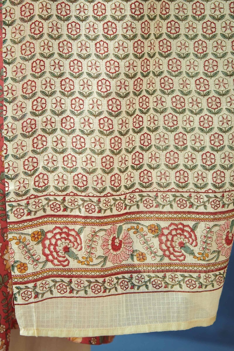 Cream Hand Printed Kota Dupatta