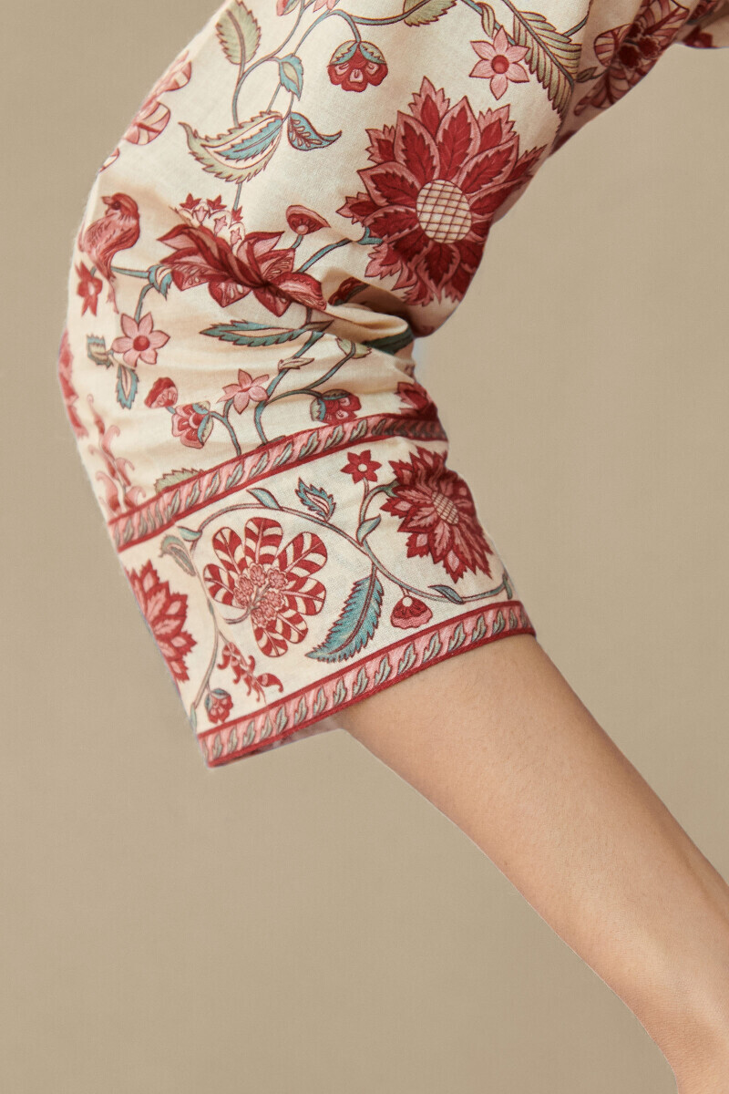 Cream Printed Straight Cotton Kurta