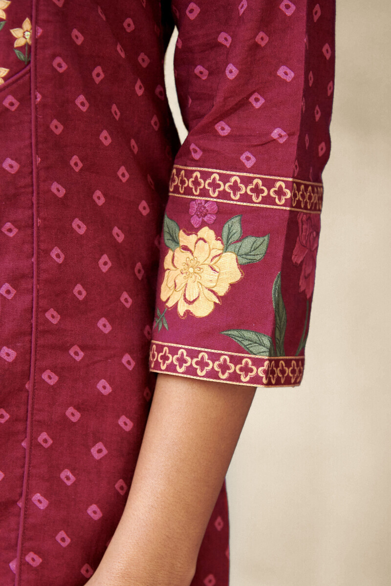 Pink Printed Straight Cotton Kurta