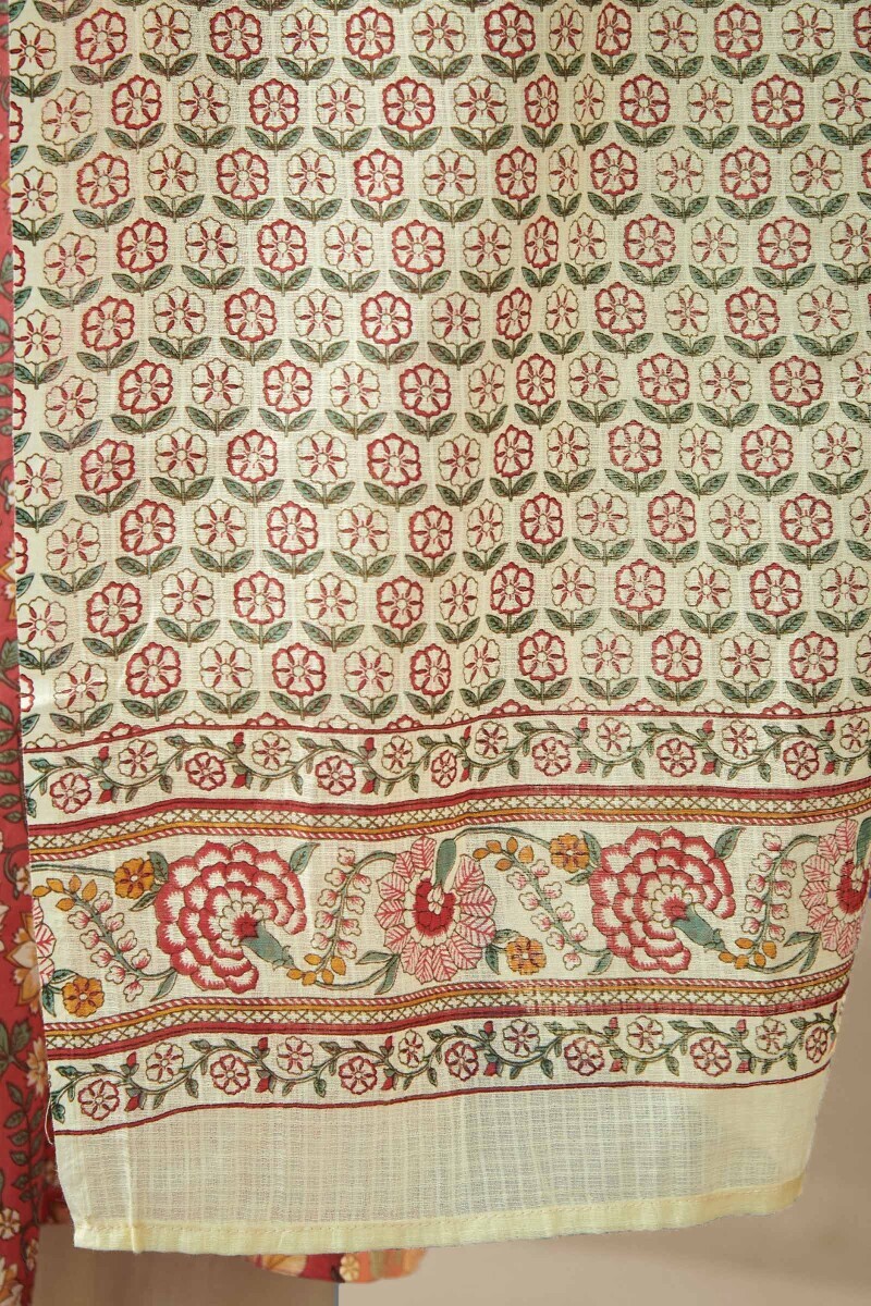 Cream Hand Printed Kota Dupatta