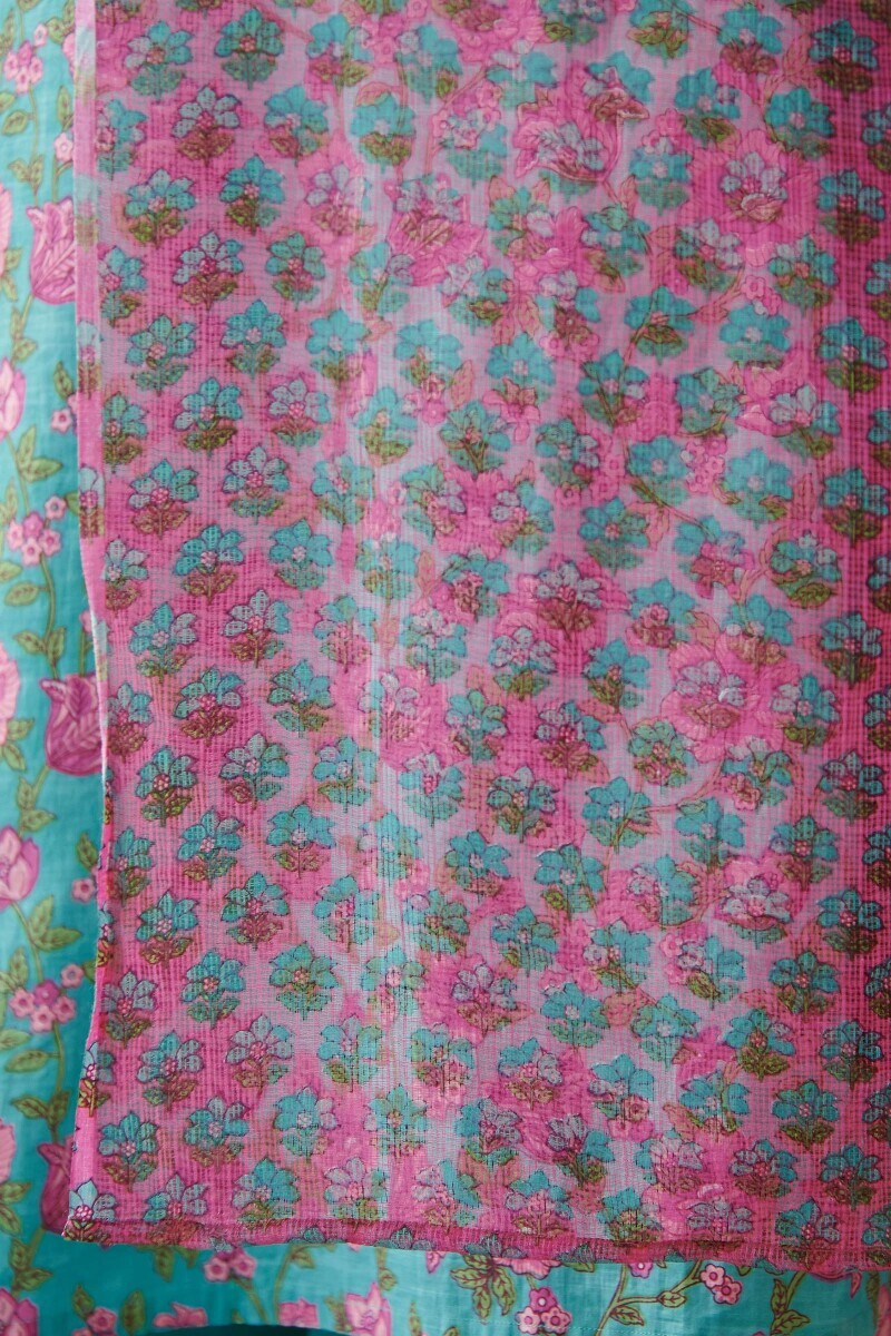 Pink Hand Printed Kota Dupatta