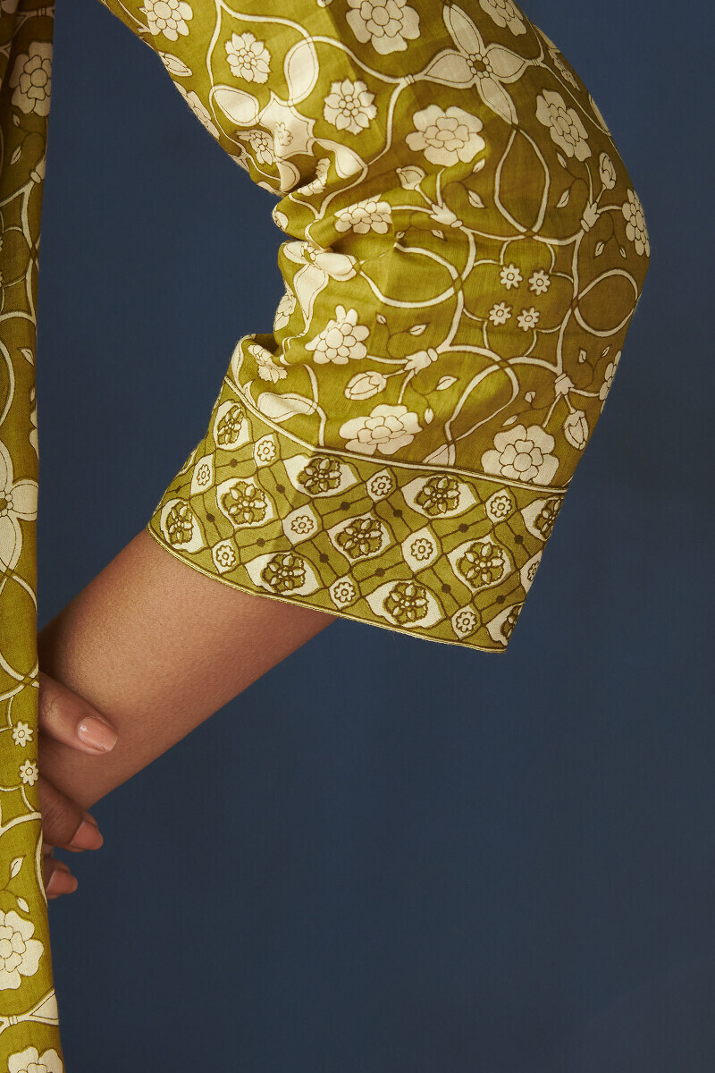 Green Hand Printed Cotton Kaftan