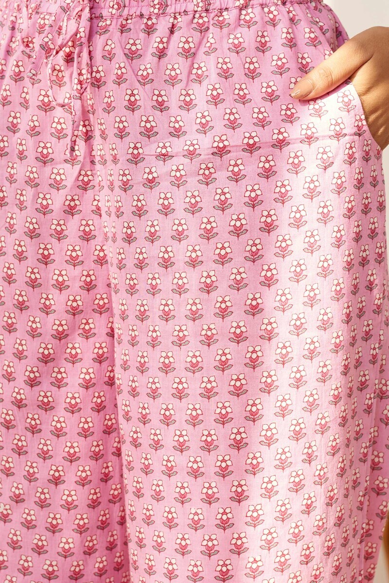 Pink Hand Printed Cotton Farsi