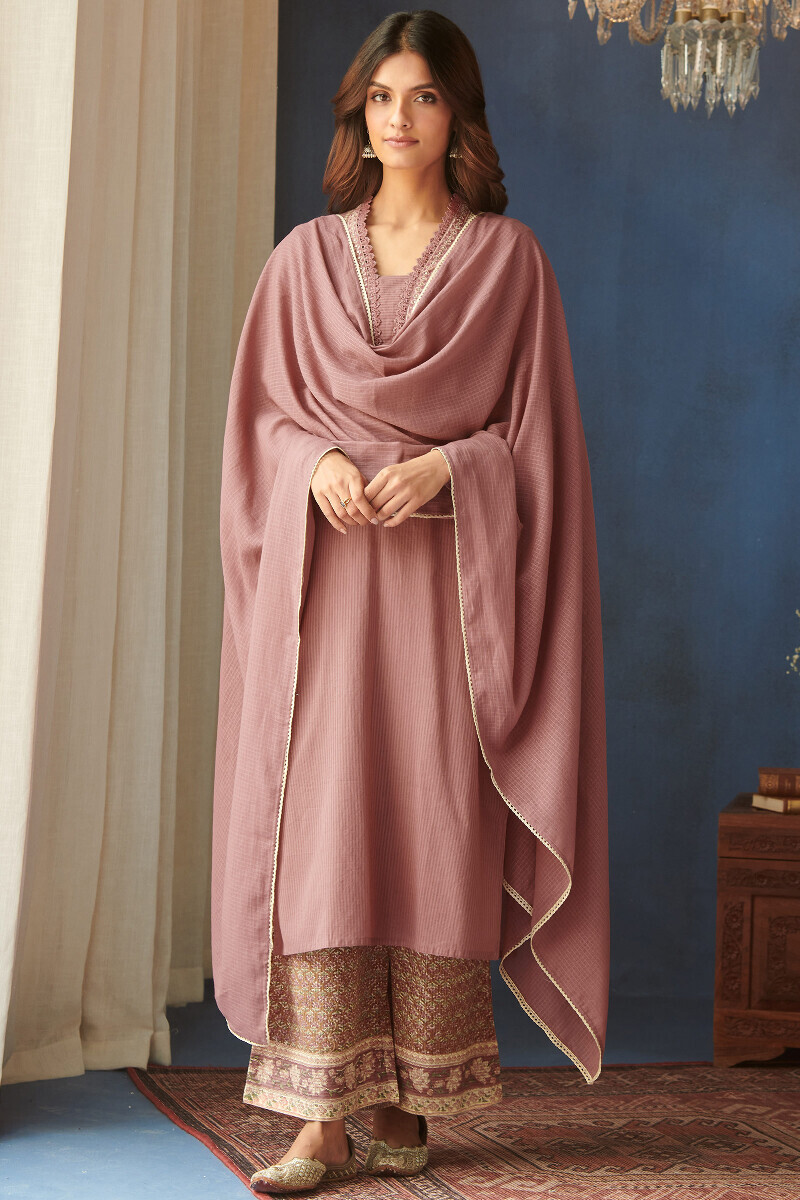 Mauve Handcrafted Straight Cotton Dobby Kurta