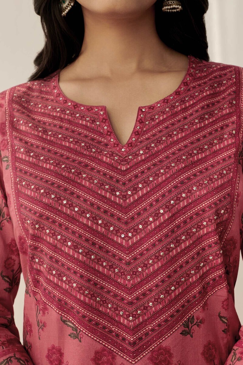 Pink Printed Straight Cotton Kurta