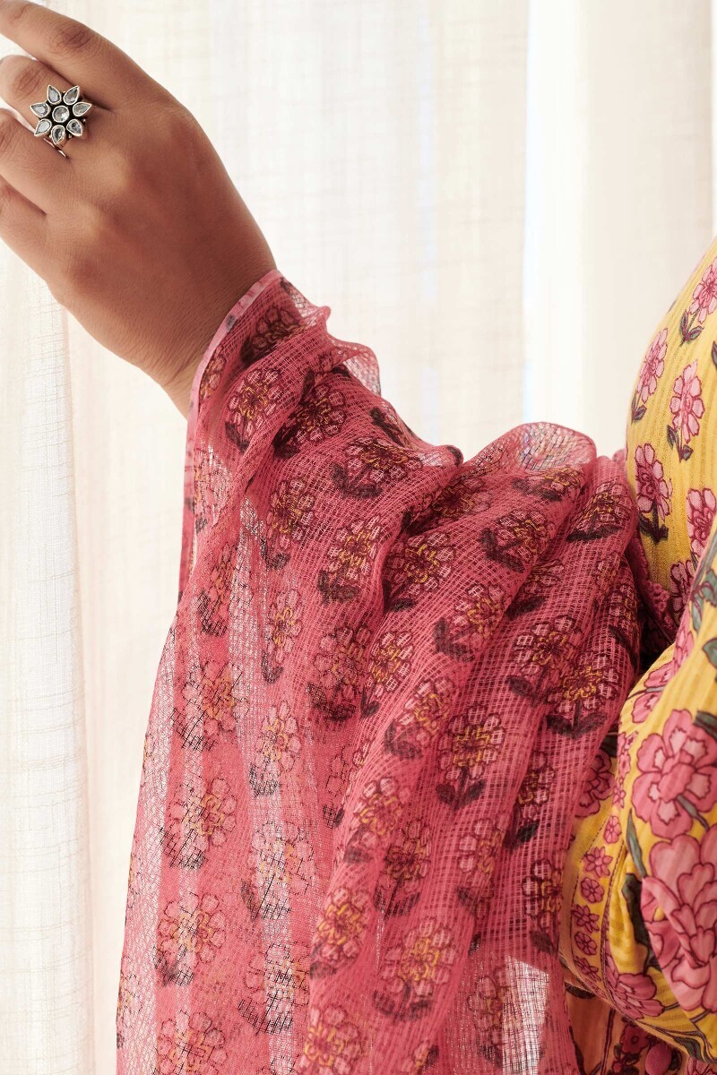 Pink Hand Printed Kota Dupatta