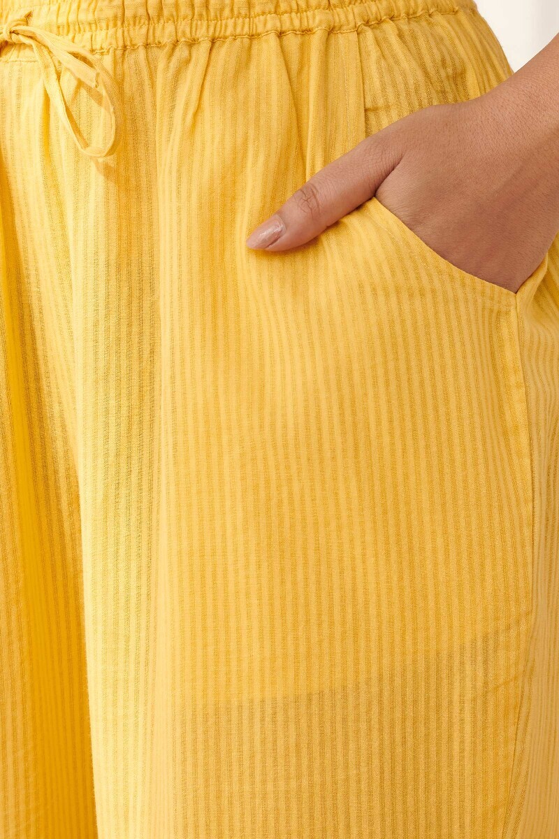 Yellow Handcrafted Cotton Dobby Narrow Pants