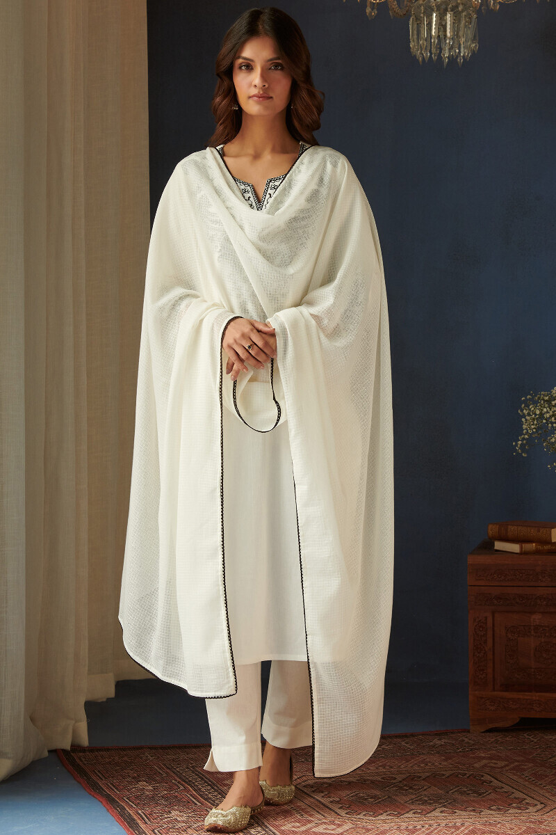 Off-White Handcrafted Straight Cotton Flax Kurta