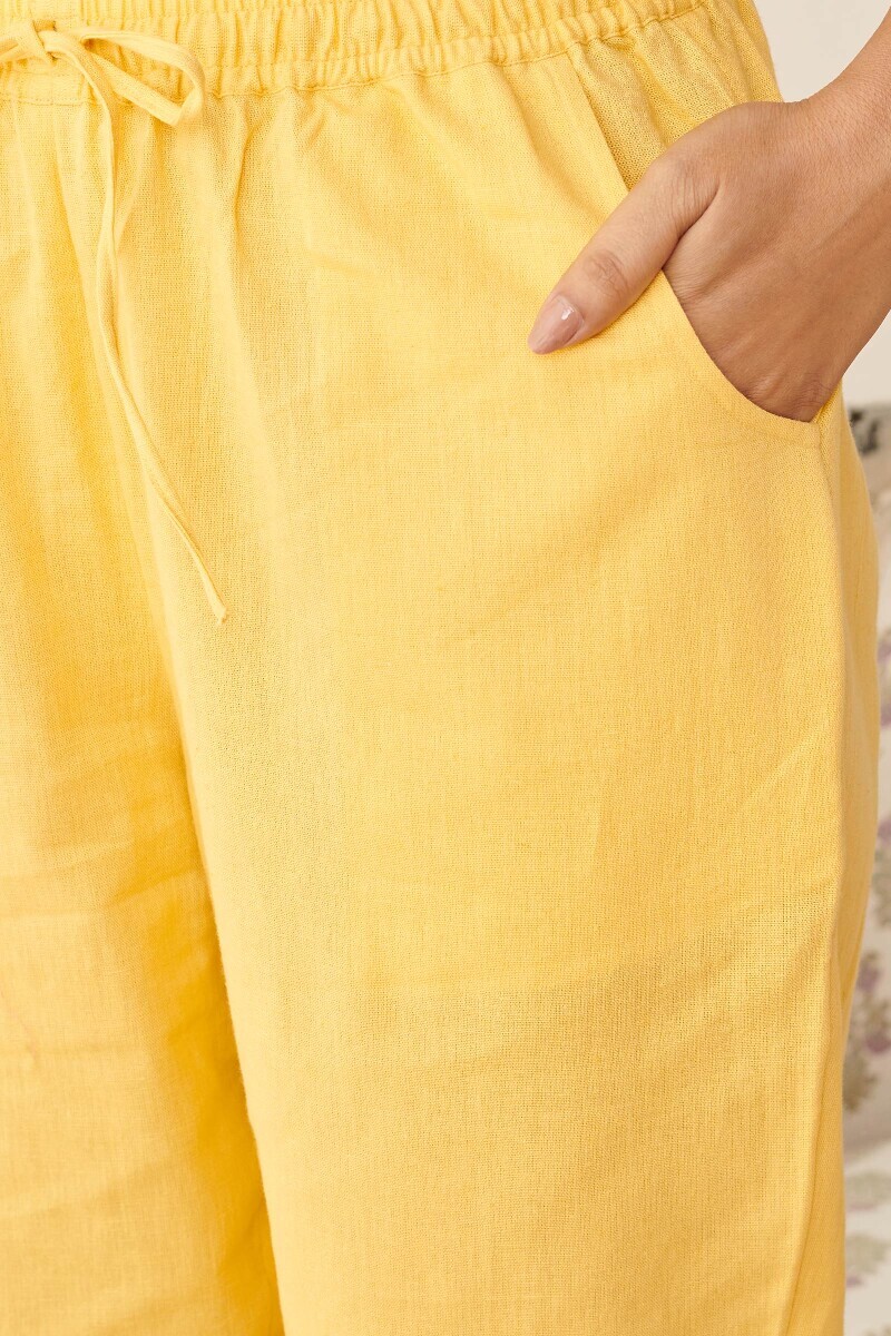 Yellow Handcrafted Cotton Flax Narrow Pants