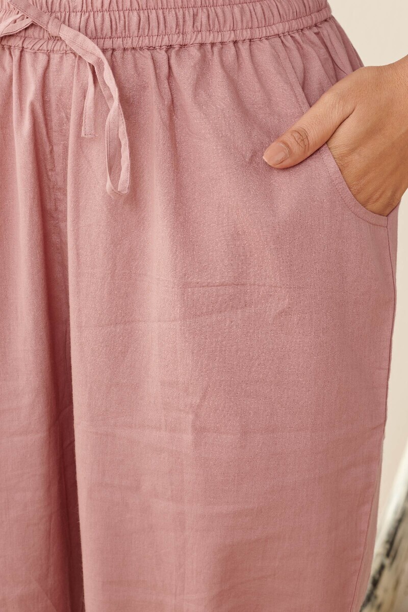 Pink Handcrafted Cotton Narrow Pants