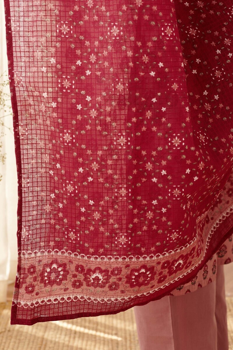 Red Hand Printed Kota Dupatta