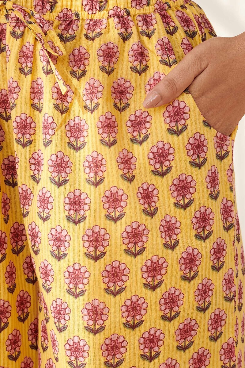 Yellow Hand Printed Cotton Dobby Farsi