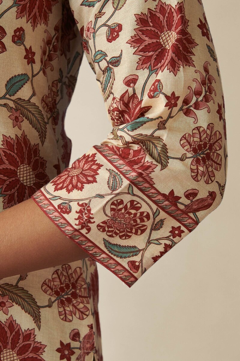 Cream Printed Cotton Top