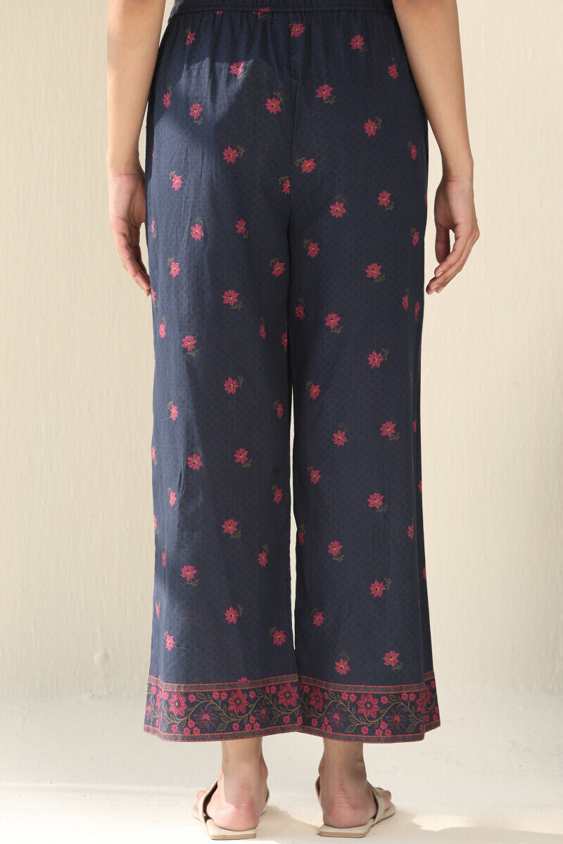 Navy Blue Printed Cotton Farsi