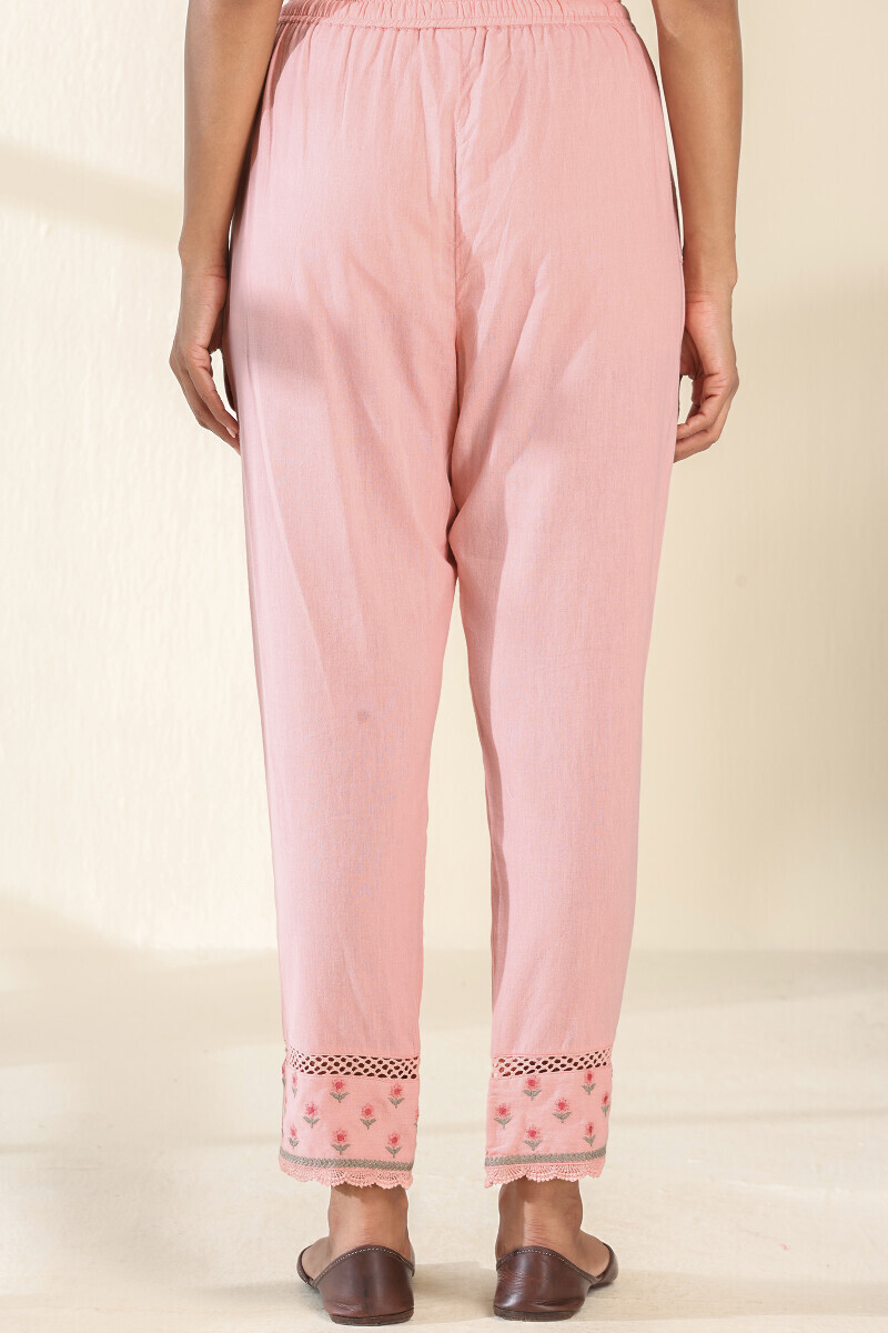 Pink Handcrafted Cotton Narrow Pants