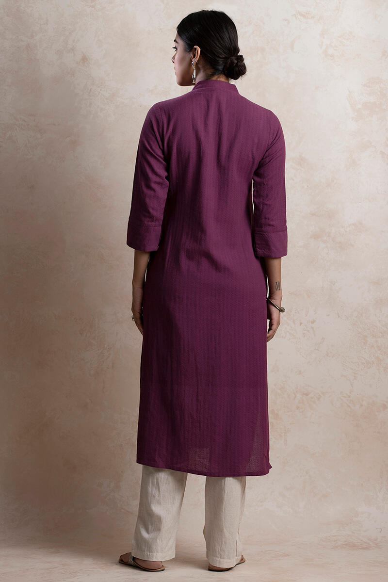 Purple Handcrafted Straight Cotton Kurta