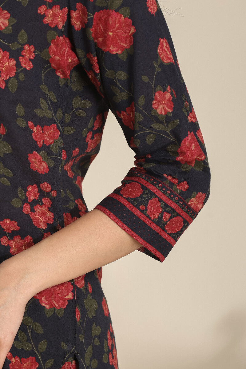 Black Printed Straight Cotton Kurta