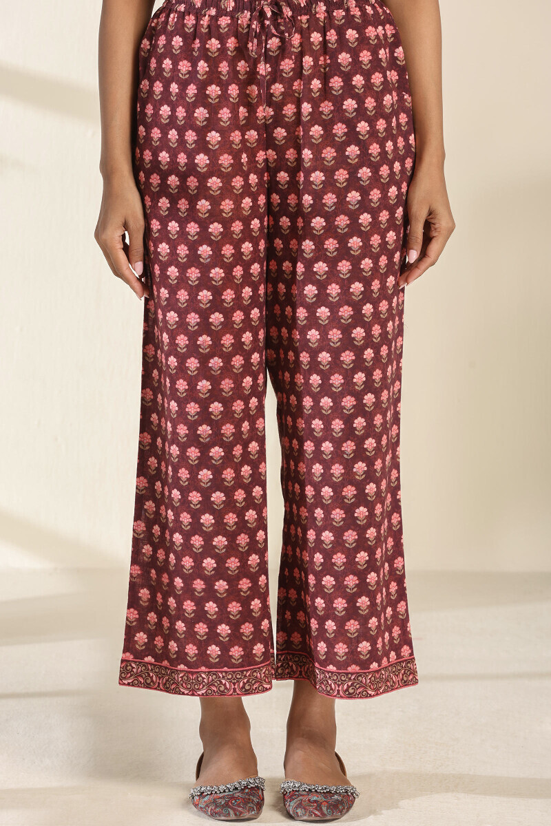 Brown Printed Cotton Slub Farsi