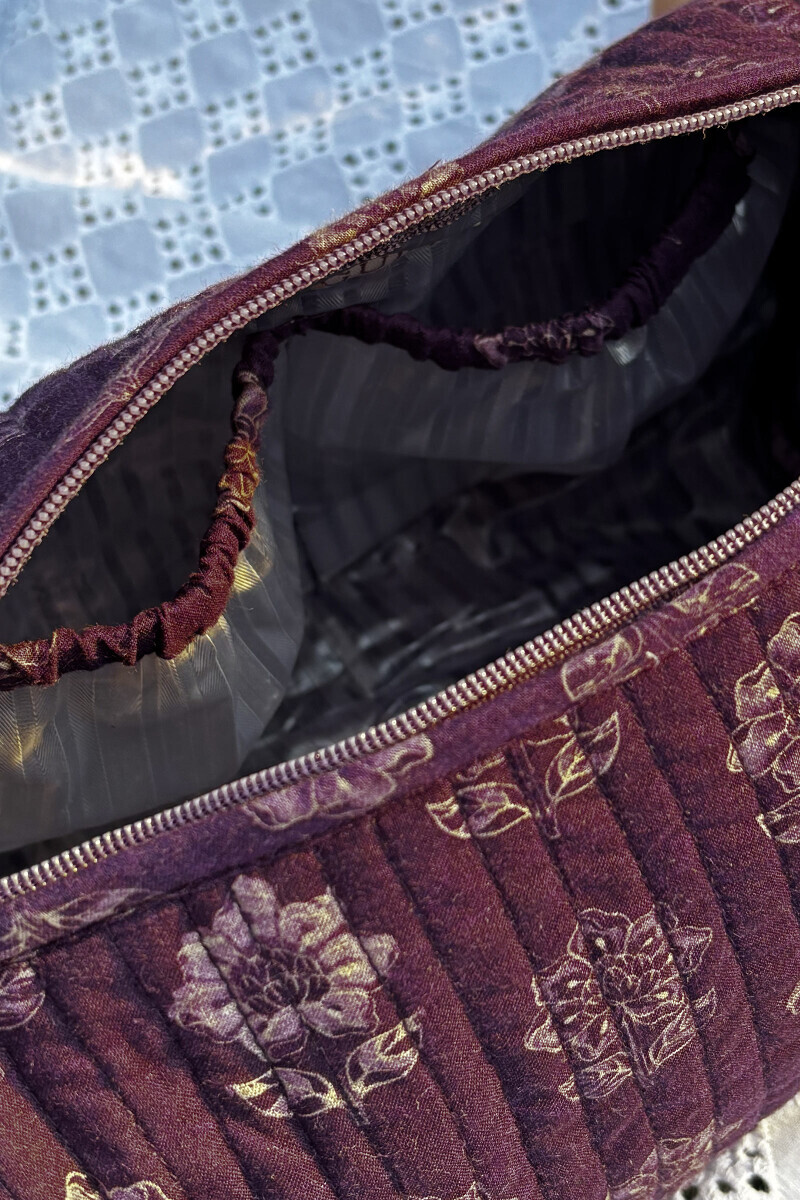 Purple Printed Cotton Toiletry Pouch
