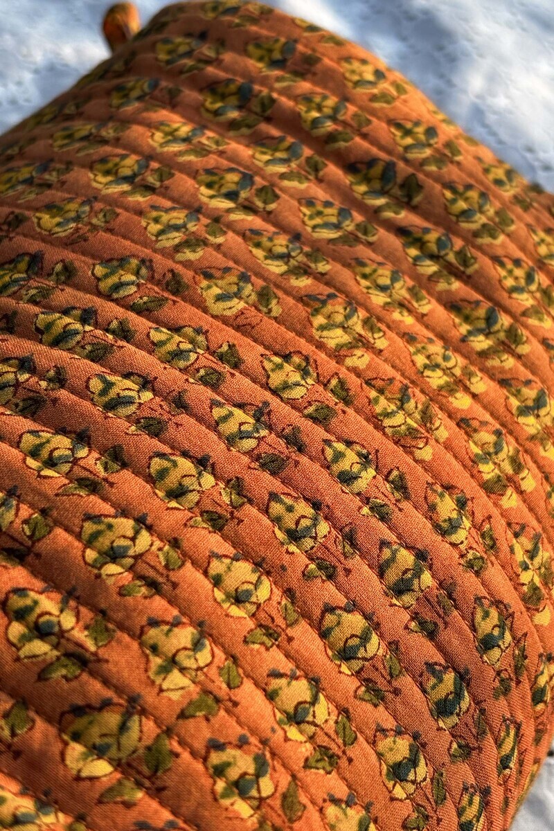 Peach Hand Block Printed Cotton Toiletry Pouch