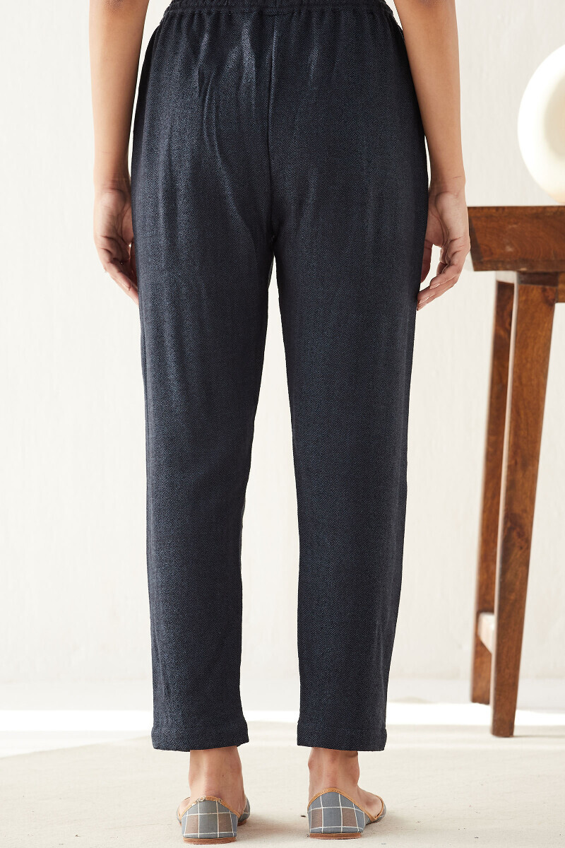 Blue Handcrafted Faux Wool Narrow Pants