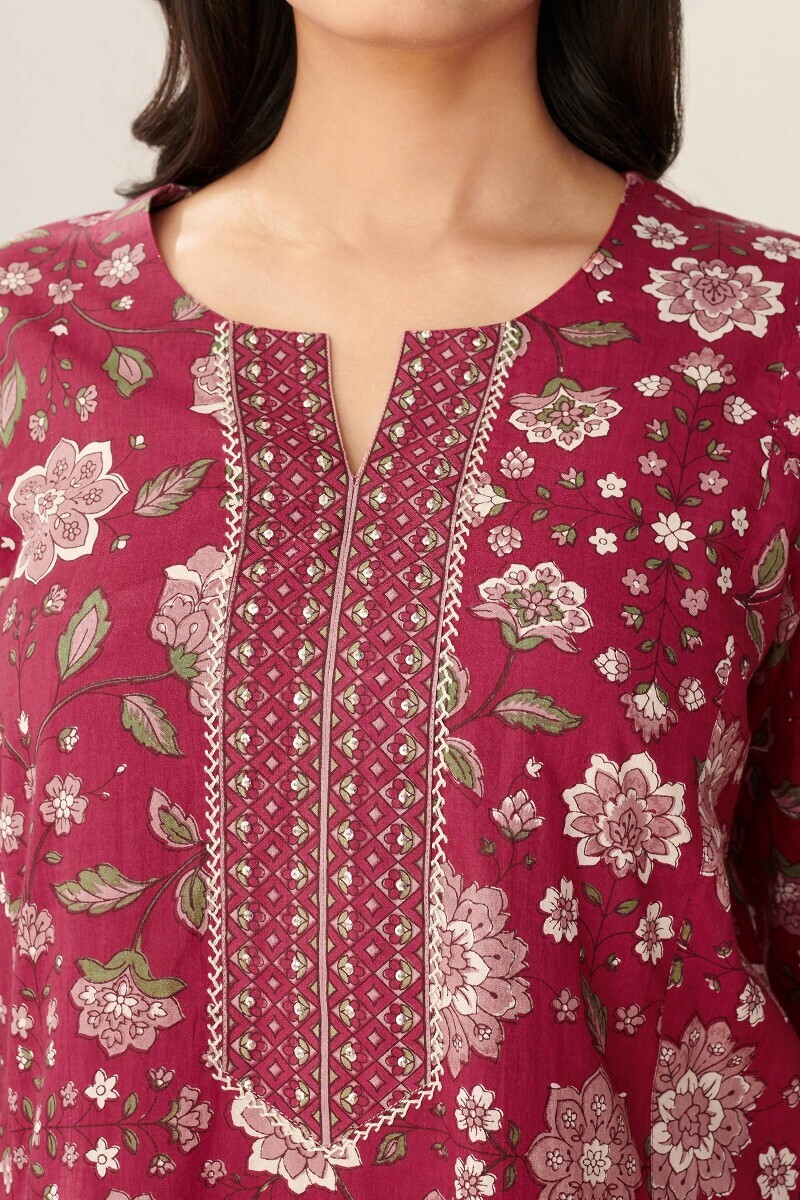 Red Hand Printed Cotton Kaftan
