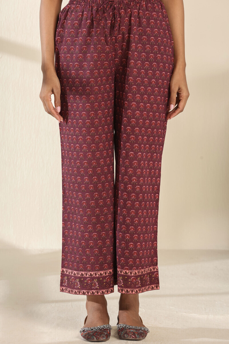 Purple Hand Printed Cotton Slub Farsi