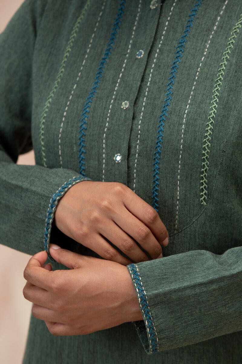 Green Handcrafted Straight Cotton Kurta