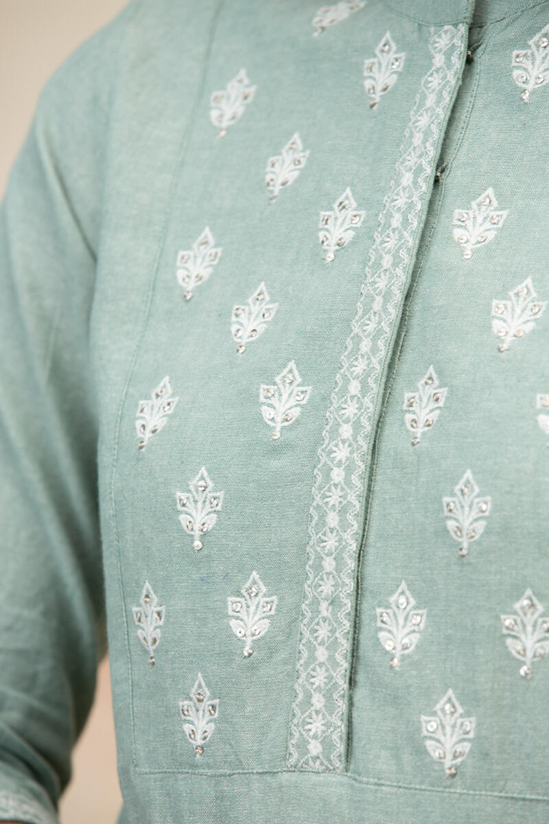 Green Handcrafted Straight Cotton Kurta