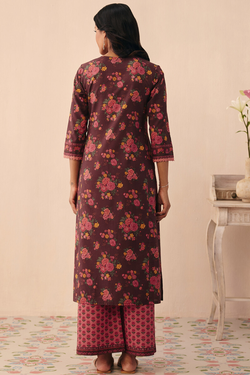 Brown Printed Straight Cotton Kurta