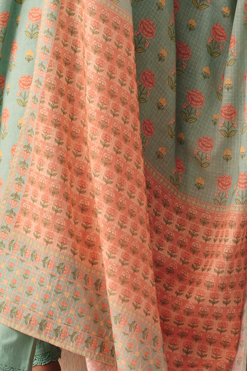 Blue Printed Kota Dupatta
