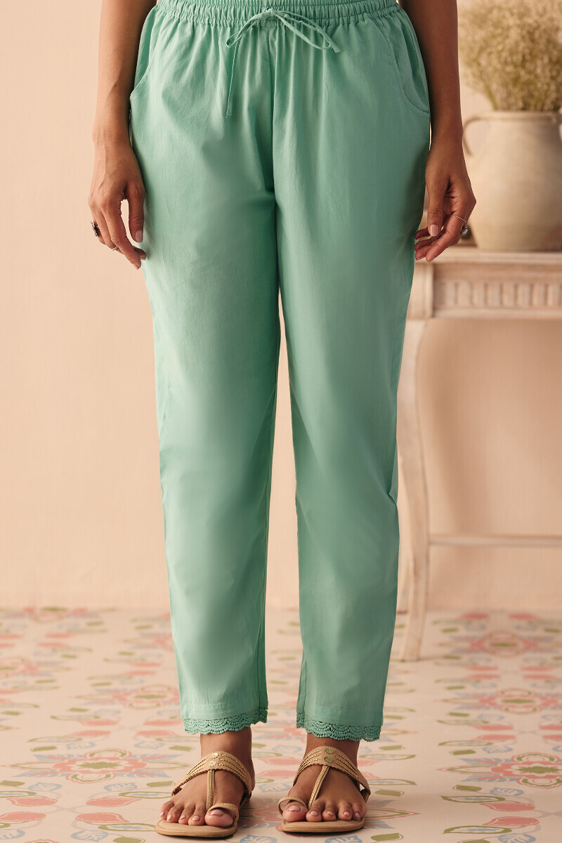 Blue Handcrafted Cotton Narrow Pants