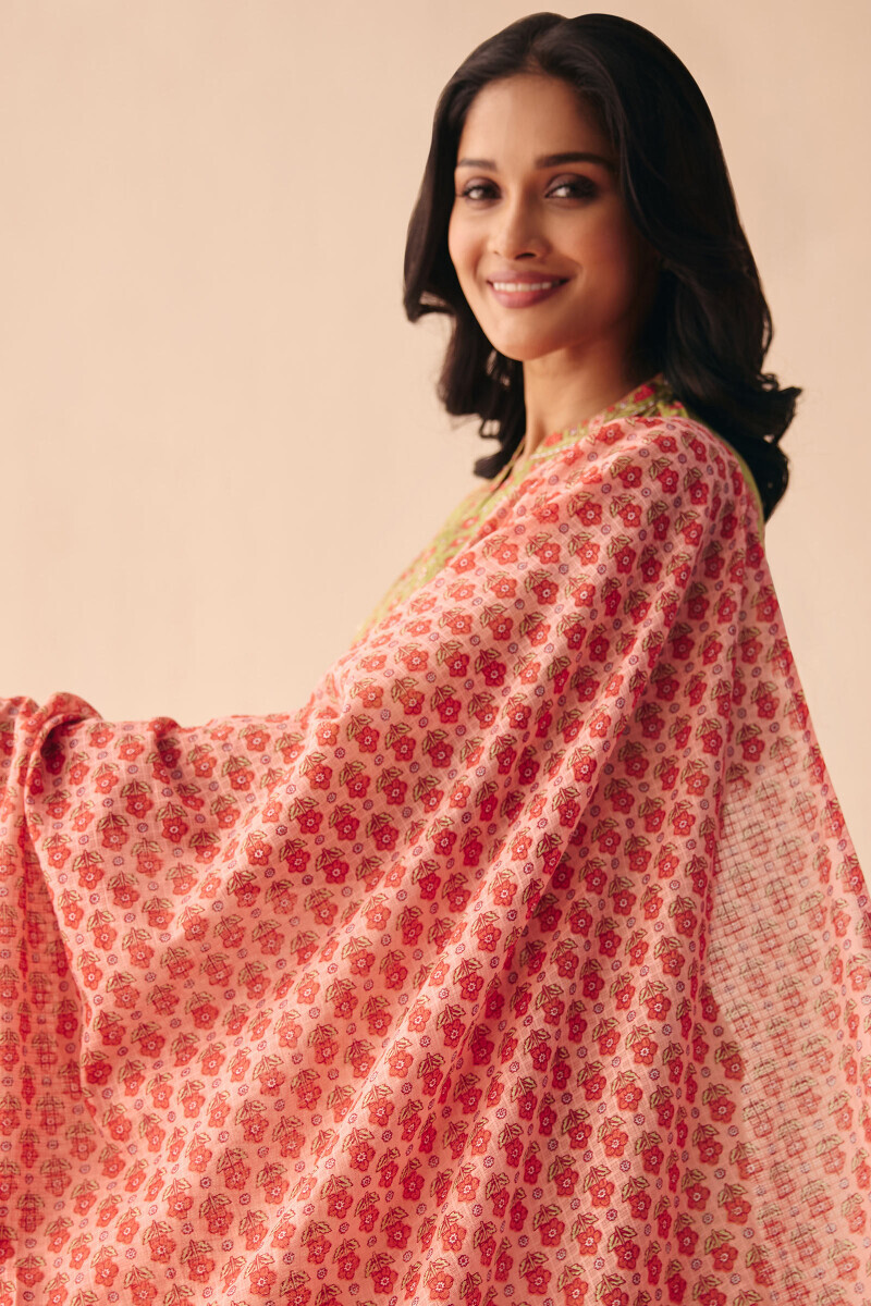 Pink Hand Printed Kota Dupatta