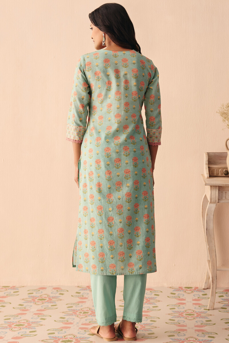 Blue Printed Straight Cotton Kurta