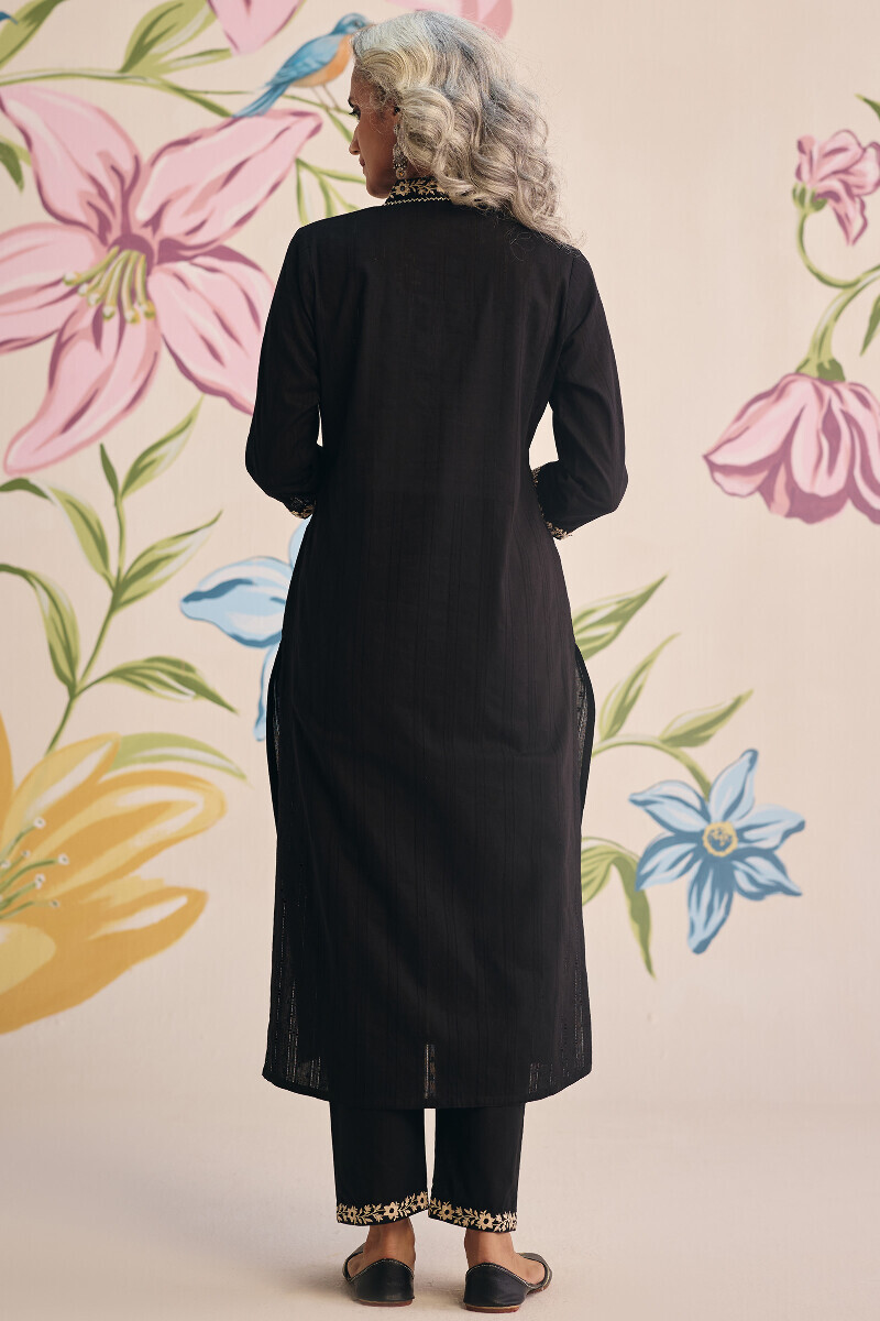 Black Handcrafted Straight Cotton Dobby Kurta