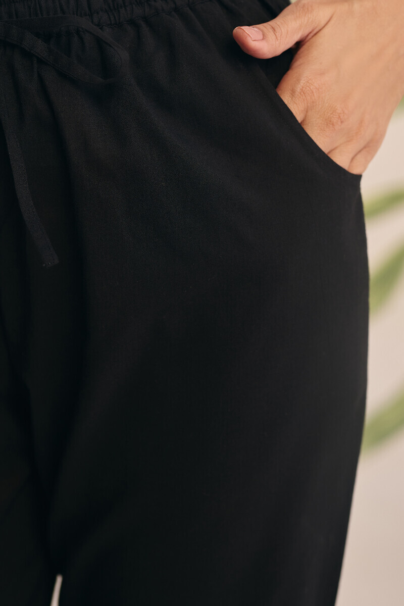 Black Handcrafted Cotton Narrow Pants